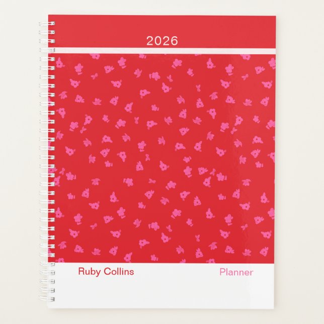Playful Red Modern Floral Planner (Front)