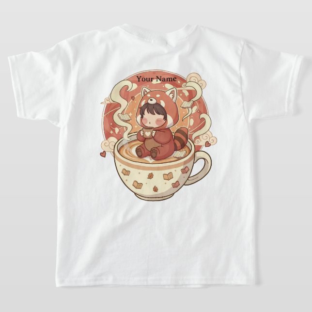 Playful Red Panda Coffee Kids' T-Shirt (Laydown Back)