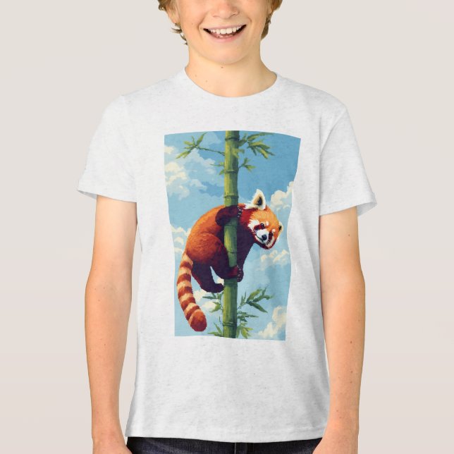Playful Red Panda Pixel Art T-Shirt Tri-Blend Shirt (Front)