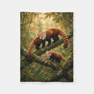 Playful Red Pandas Climbing Forest Trees Fleece Bl Blanket