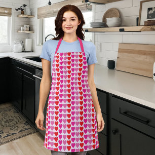 Playful Red Pink Fuchsia Hearts Valentine Pattern Apron
