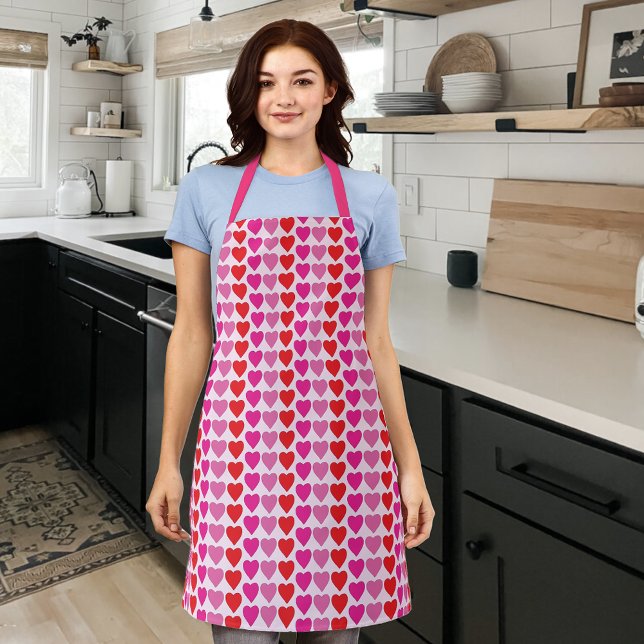 Playful Red Pink Fuchsia Hearts Valentine Pattern  Apron (Creator Uploaded)
