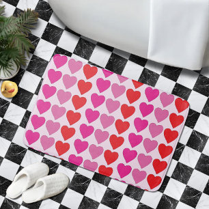 Playful Red Pink Fuchsia Hearts Valentine Pattern Bath Mat