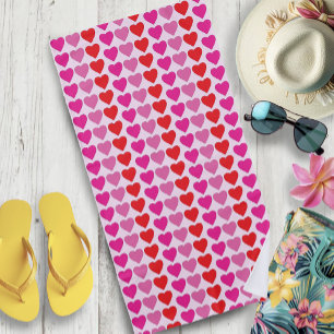 Playful Red Pink Fuchsia Hearts Valentine Pattern Beach Towel
