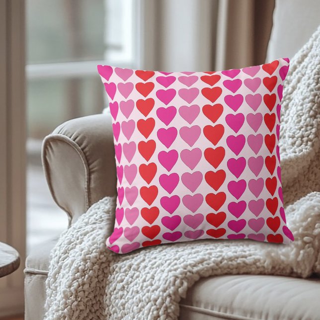 Playful Red Pink Fuchsia Hearts Valentine Pattern  Cushion (Creator Uploaded)