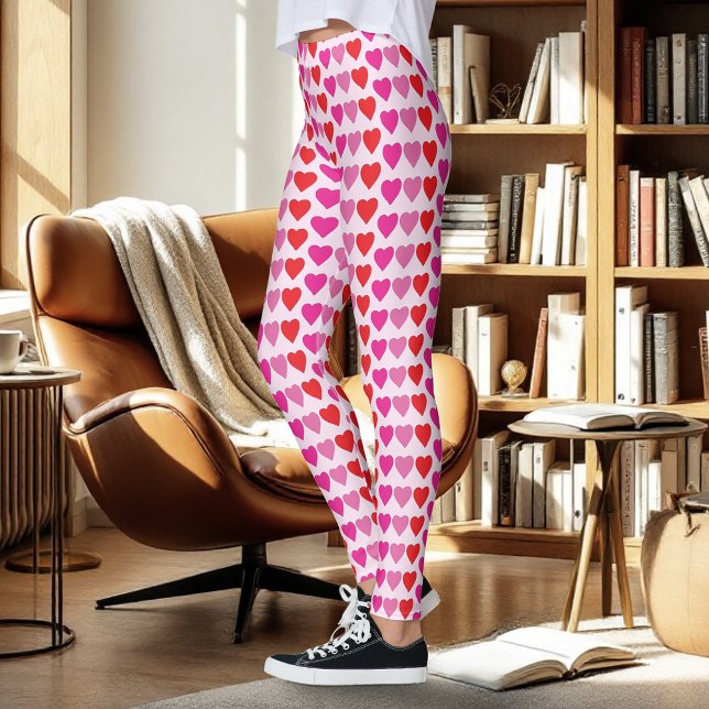 Playful Red Pink Fuchsia Hearts Valentine Pattern  Leggings (Creator Uploaded)