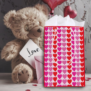 Playful Red Pink Fuchsia Hearts Valentine Pattern  Medium Gift Bag