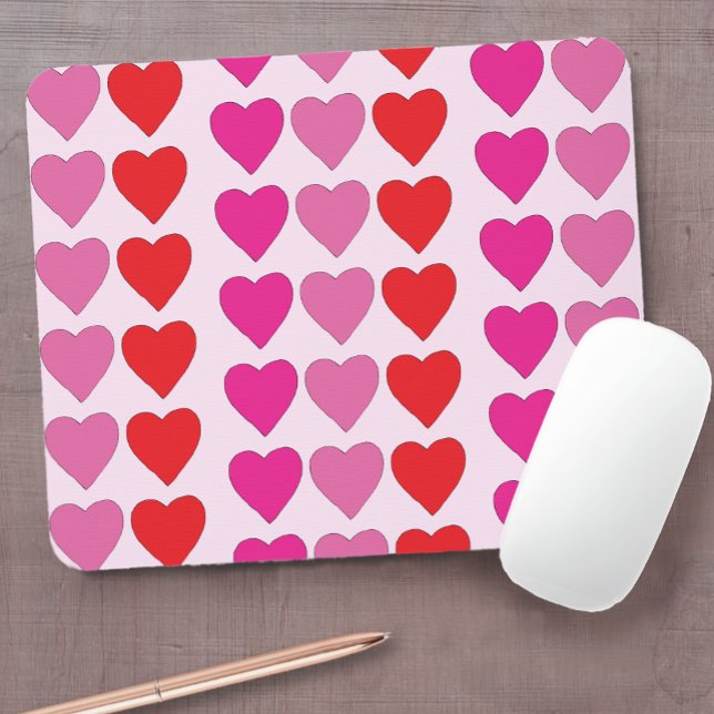 Playful Red Pink Fuchsia Hearts Valentine Pattern  Mouse Pad (Creator Uploaded)