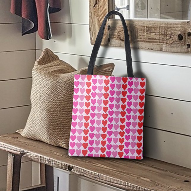Playful Red Pink Fuchsia Hearts Valentine Pattern  Tote Bag (Creator Uploaded)