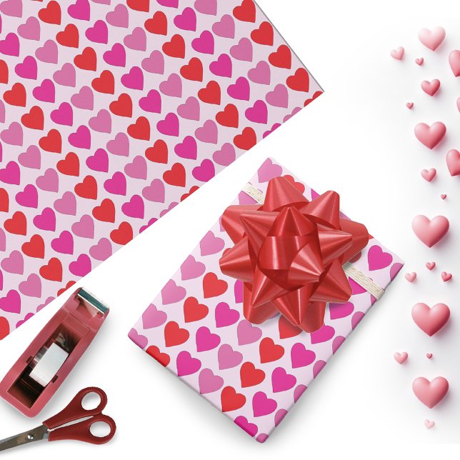 Playful Red Pink Fuchsia Hearts Valentine Pattern  Wrapping Paper (Creator Uploaded)