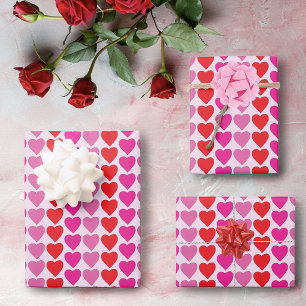 Playful Red Pink Fuchsia Hearts Valentine Pattern  Wrapping Paper Sheet
