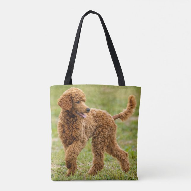 Playful Red Poodle Puppy Dog Tote Bag (Back)
