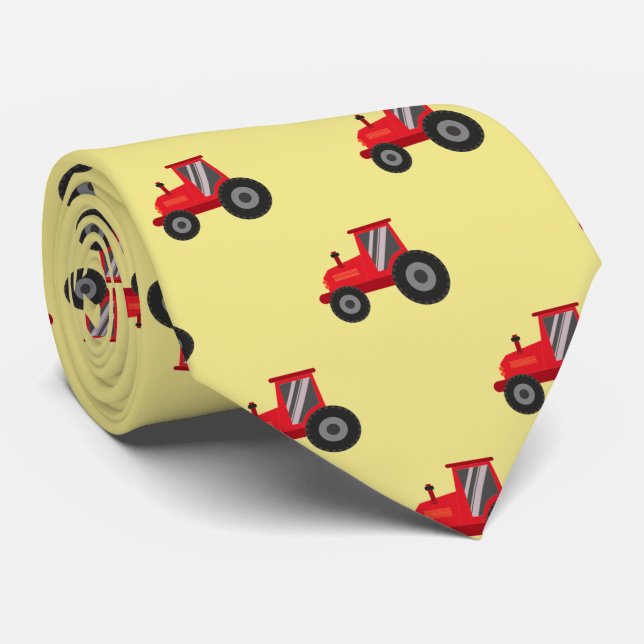 Playful red Tractor and Name on yellow Tie (Rolled)