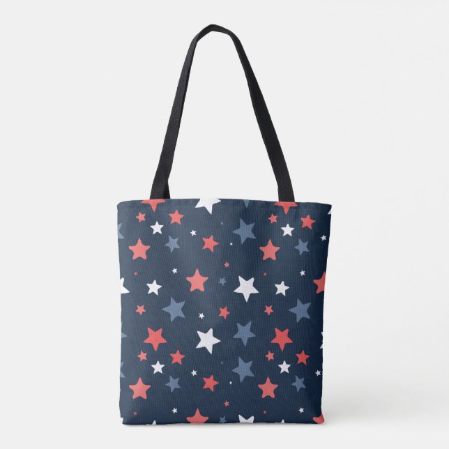 Playful Red White Blue Star Tote Bag (Back)