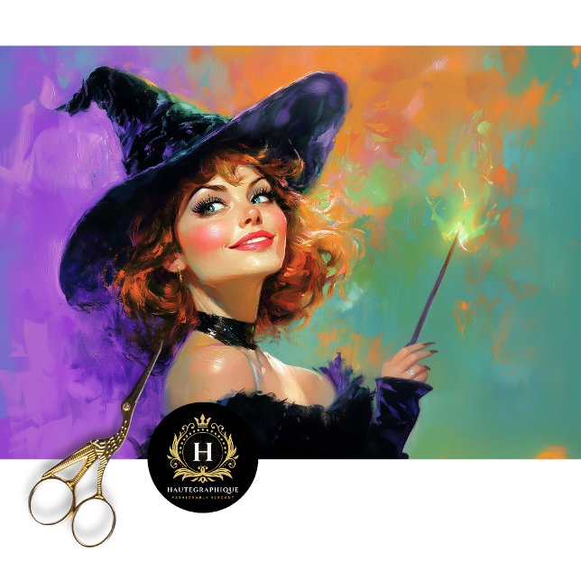 Playful Redhead Witch Halloween Decoupage Tissue Paper (Creator Uploaded)