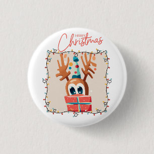 Playful Reindeer with Gift 3 Cm Round Badge