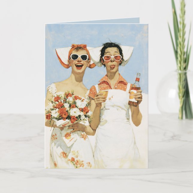 Playful Retro Bridesmaids Celebration Illustration Card (Front)