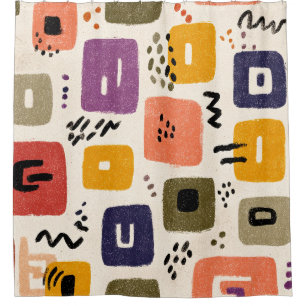 Playful Retro Doodle Abstract Mid-Century Modern Shower Curtain