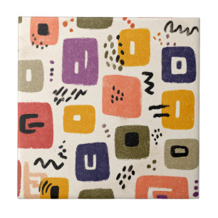 Playful Retro Doodle Abstract   Mid-Century Modern Tile