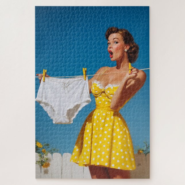  Playful Retro Laundry Day Surprise Jigsaw Puzzle (Vertical)