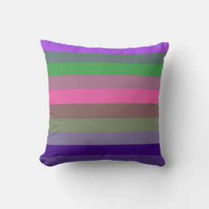 Playful Retro Pop Purple & Green Stripe Pattern Cushion