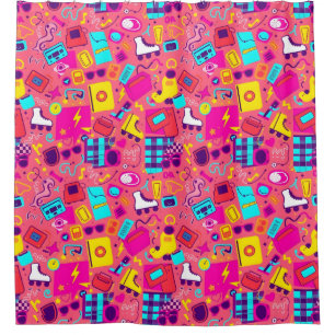 Playful Retro Shower Curtain – Dynamic Patterns 
