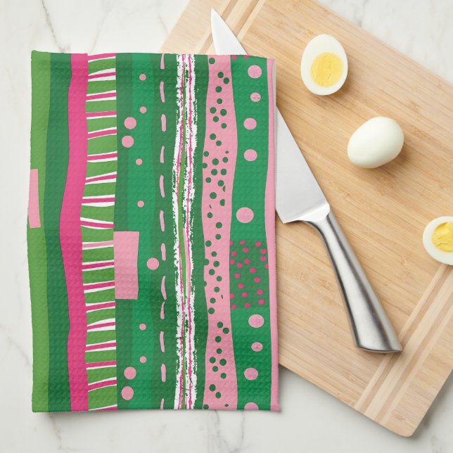 Playful Retro Stripes Kitchen Towel (Quarter Fold)