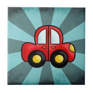 Playful Retro Toy Automobile Art Tile