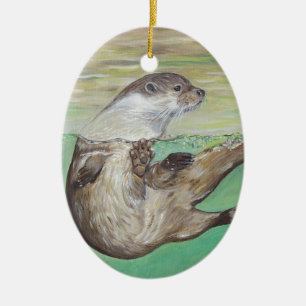 Playful River Otter Ceramic Tree Decoration