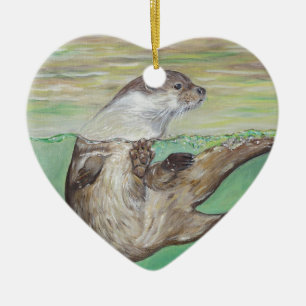 Playful River Otter Ceramic Tree Decoration