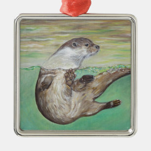 Playful River Otter Metal Tree Decoration