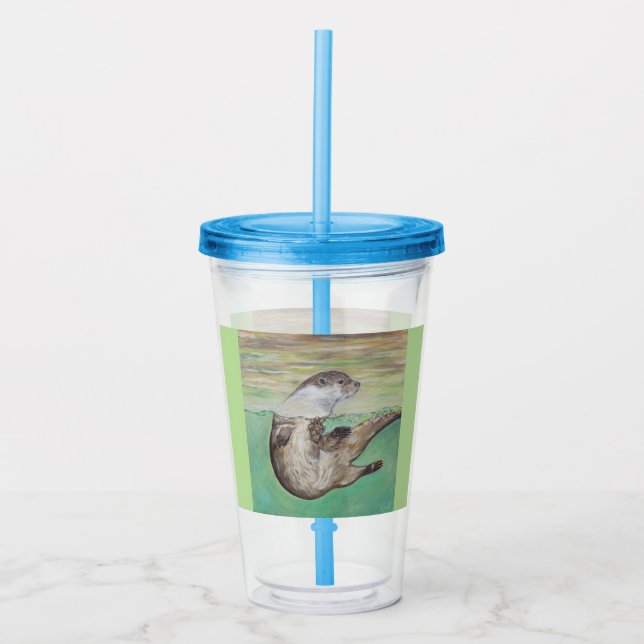 Playful River Otter Painting Acrylic Tumbler (Front)