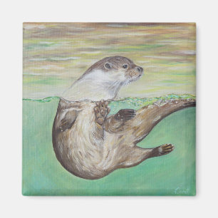 Playful River Otter Painting Magnet