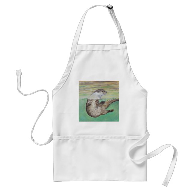 Playful River Otter Painting Standard Apron (Front)
