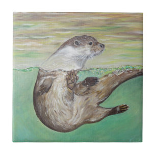 Playful River Otter Tile
