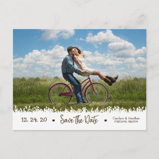 Playful Rustic Foliage Border Photo Save the Date Announcement Postcard