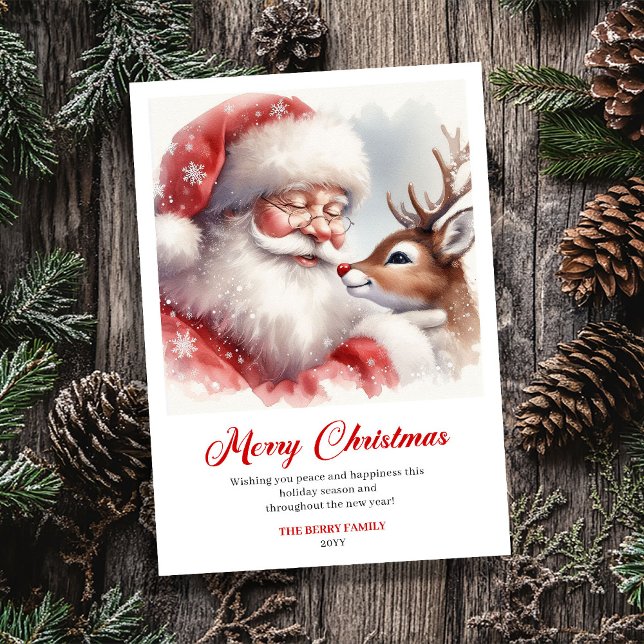 Playful Santa And Rudolph Christmas Cheer Greeting Holiday Card (Playful Santa And Rudolph Christmas Cheer Greeting Card)