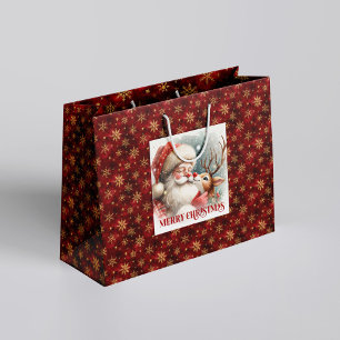 Playful Santa and Rudolph Winter Christmas Bag