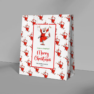 Playful Santa Claus gift bag red green office  