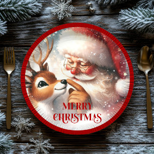 Playful Santa Rudolph Cartoon Christmas Plates