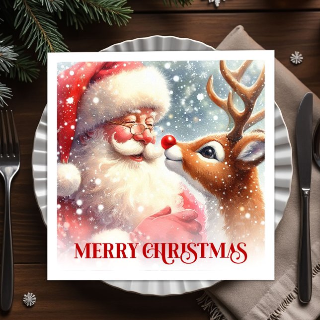 Playful Santa Rudolph Christmas Party Napkins Set (Playful Santa Rudolph Christmas Party Napkins Festive)