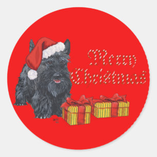 Playful Scottie Christmas Classic Round Sticker