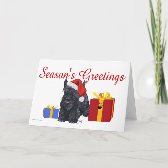 Playful Scottish Terrier Greetings Holiday Card (Front)