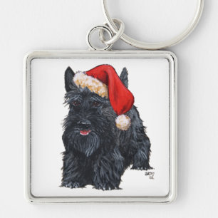 Playful Scottish Terrier Santa Key Ring