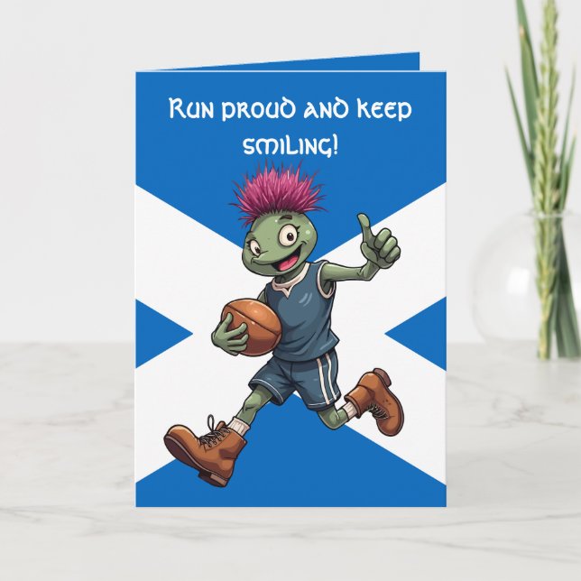 Playful Scottish Thistle Rugby Illustration Card (Front)