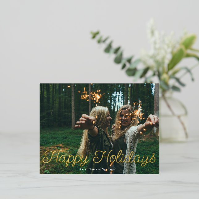 Playful Script Photo Happy Holiday Card (Standing Front)