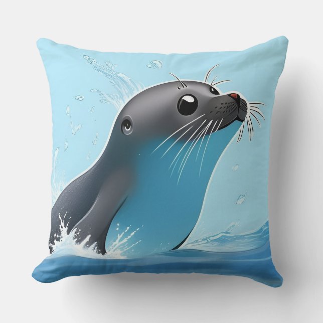 Playful Seal Leaping Through Ocean Cushion (Front)