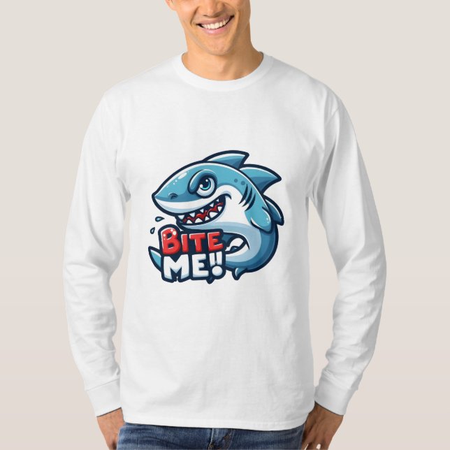 Playful Shark 'Bite Me' Graphic Tee - Fun and Bold (Front)