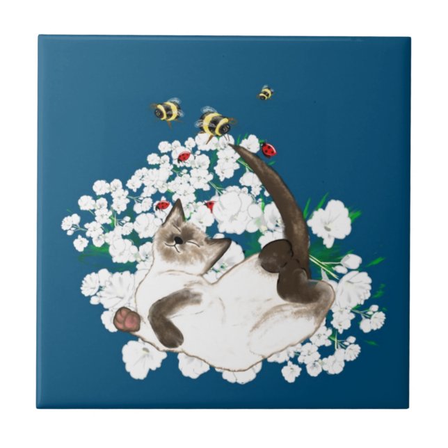 Playful Siamese Cat Tile (Front)