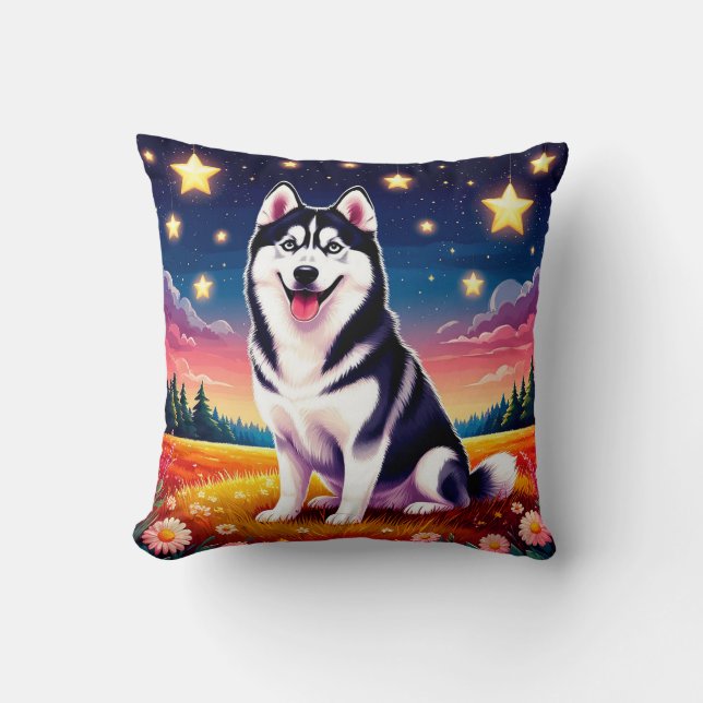 Playful Siberian Husky Cushion (Front)
